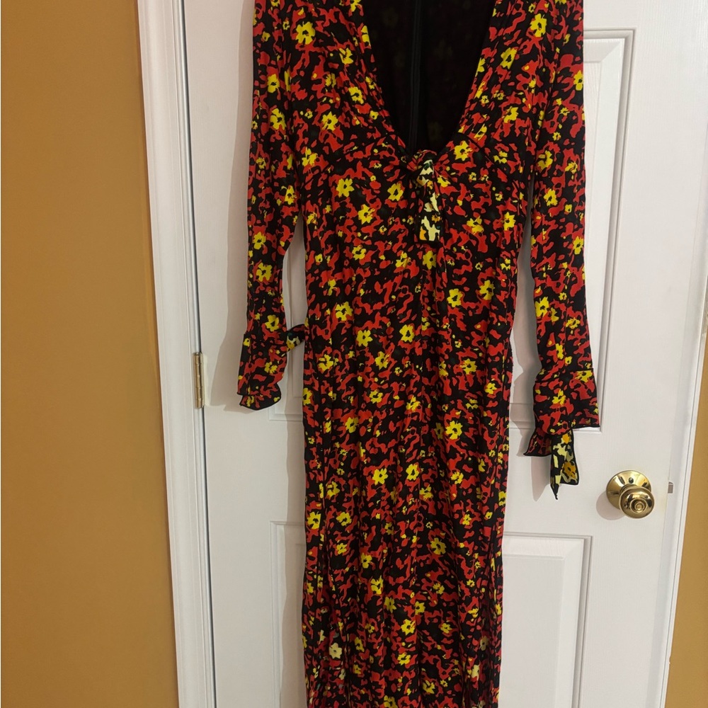 Proenza Schouler Red and Yellow Floral Long Sleeve Dress